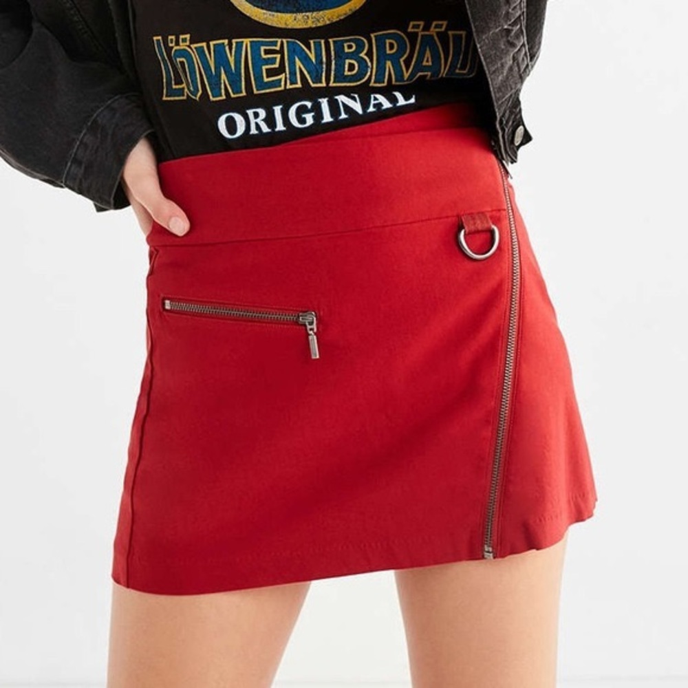 Urban Outfitters Red Asymmetrical Zip Mini Skirt